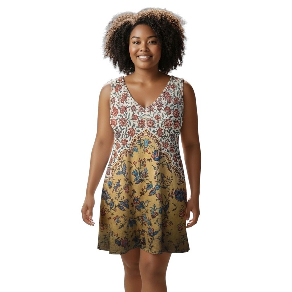 Floral Print Sleeveless Dress, Bohemian Style Dress, Size Large, Cute